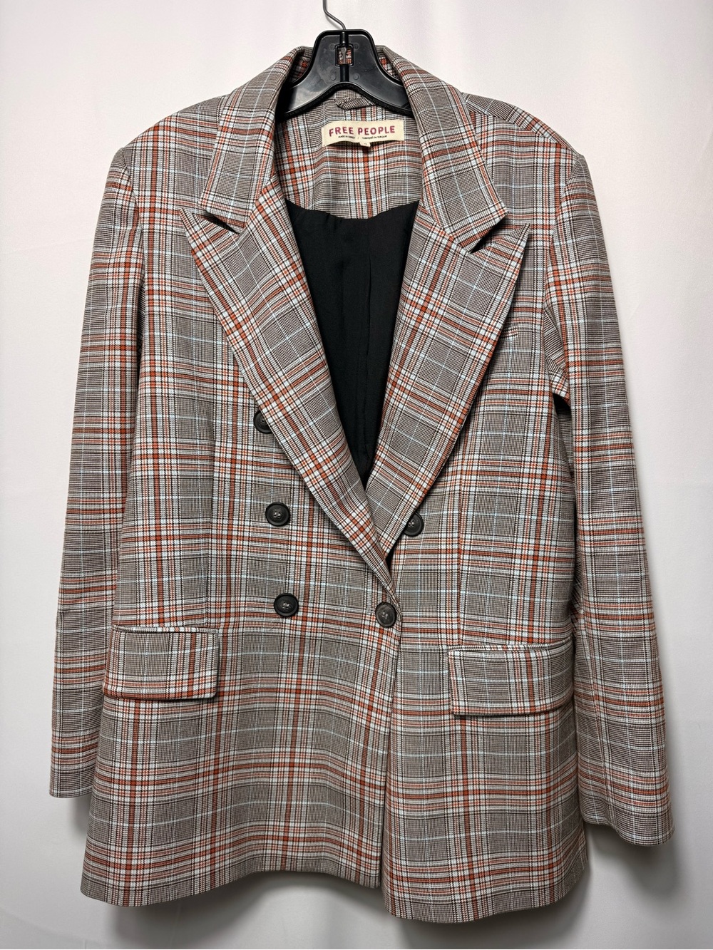 Free People Uptown Girl Plaid Oversized Double Breasted Blazer M